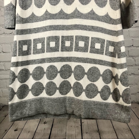 Boden gray and white cotton/cashmere blend dress with stripes/geometric shapes - Picture 6 of 14